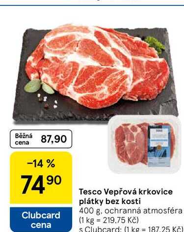 Tesco Vepřová krkovice plátky bez kosti, 400 g