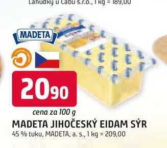 MADETA JIHOČESKÝ EIDAM SÝR 45% tuku, 100g