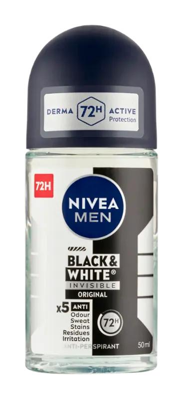 NIVEA Men Antiperspirant roll-on pro muže Black & White Invisible Original, 50 ml