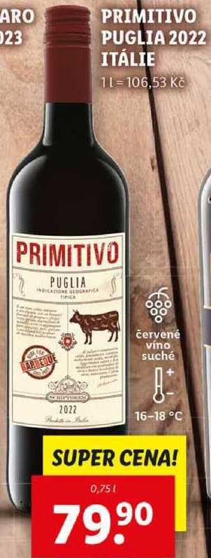 PRIMITIVO PUGLIA 2022 ITÁLIE, 0,75 l
