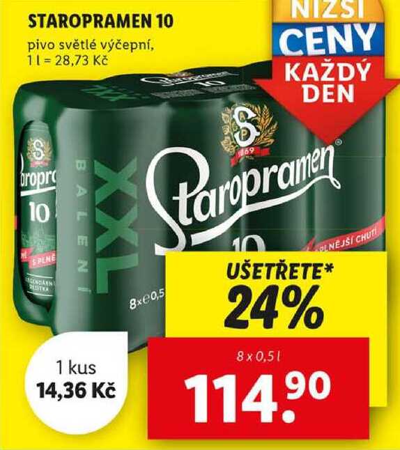 STAROPRAMEN 10, 8x 0,5 l v akci