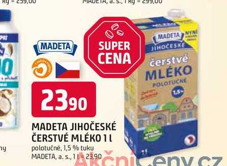 MADETA JIHOČESKÉ ČERSTVÉ MLÉKO 1l polotučné, 1,5 % tuku