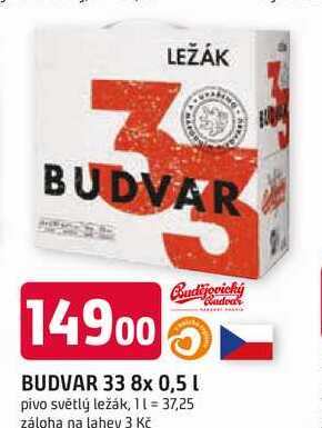 BUDVAR 33 8x 0,5l pivo světlý ležák v akci