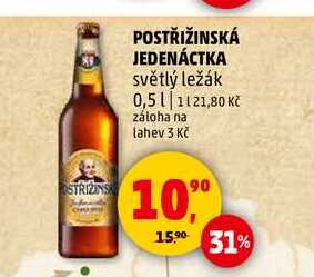 POSTŘIŽINSKÁ JEDENÁCTKA světlý ležák, 0,5 l v akci