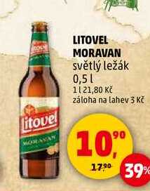 LITOVEL MORAVAN světlý ležák, 0,5 l v akci