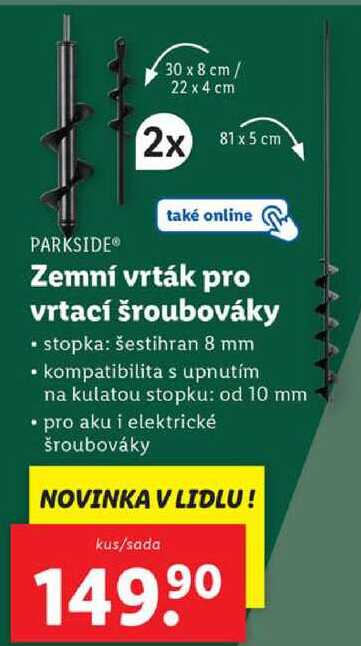 Zemní vrták pro vrtací šroubováky