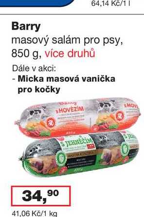 Barry masový salám pro psy, 850 g, více druhů 