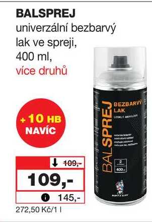BALSPREJ univerzální bezbarvý lak ve spreji, 400 ml