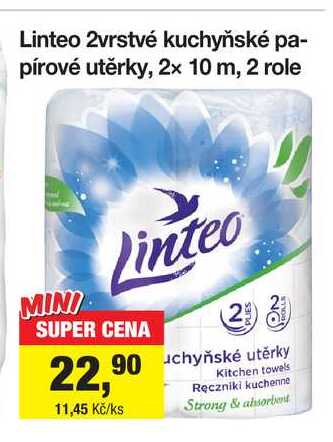 Linteo 2vrstvé kuchyňské papírové utěrky, 2x 10 m, 2 role