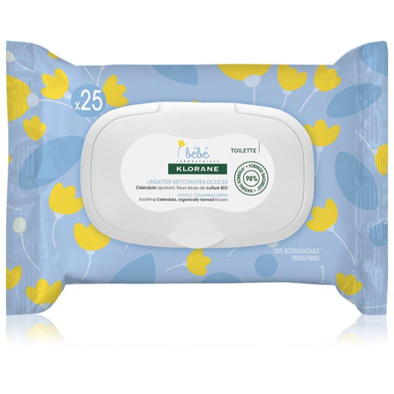 Klorane Bébé Calendula Gentle Cleansing Wipes jemné čisticí ubrousky pro děti od narození 25 ks