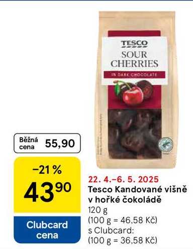 Tesco Kandované višně v hořké čokoládě, 120 g 