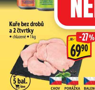 Kuře bez drobů a 2 čtvrtky  1 kg