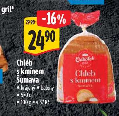  Chléb s kmínem Šumava krájený balený 570 g 1 