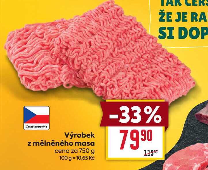 Výrobek z mělněného masa cena za 750 g 