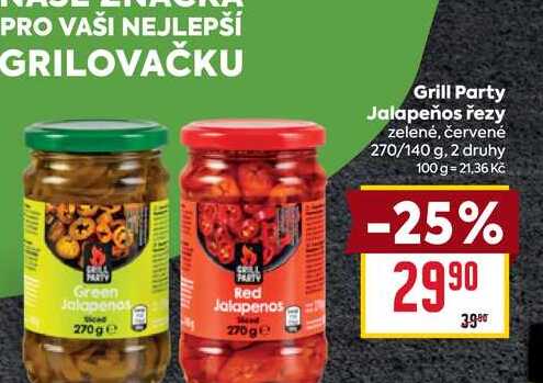 Grill Party Jalapeños řezy zelené, červené 270/140 g