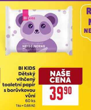 BI KIDS Dětský vlhčený toaletní papír s borůvkovou vůní 60 ks 
