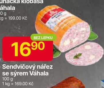 Sendvičový nářez se sýrem Váhala 100 g 