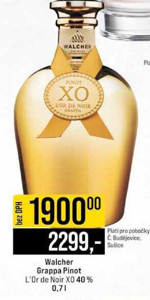 Walcher Grappa Pinot L'Or de Noir XO 40% 0,7l