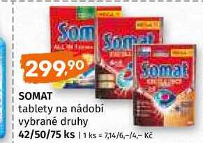 Somat tablety na nádobí vybrané druhy Somat 42/50/75 ks 