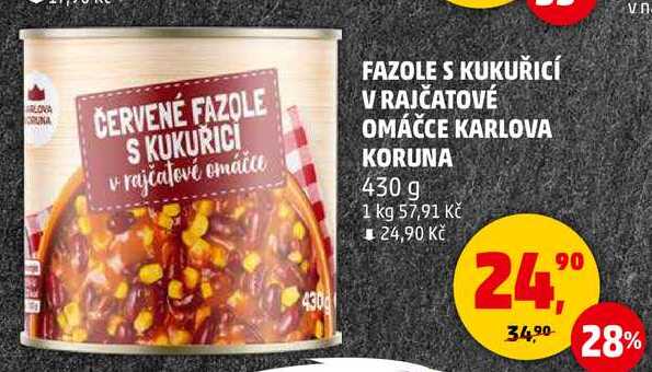 FAZOLE S KUKUŘICÍ v rajčatové omáčce KARLOVA KORUNA, 430 g 