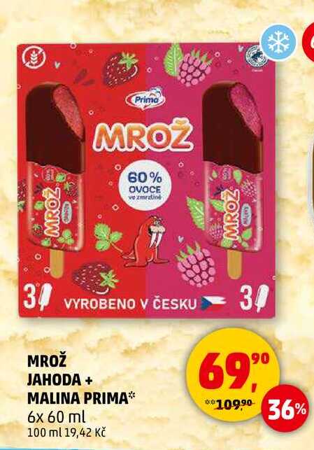 Prima mrož jahoda + malina, 6 x 60 ml