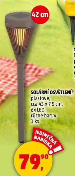 SOLÁRNÍ OSVĚTLENÍ plastové, cca 43 x 7,5 cm, 6x LED, různé barvy, 1 ks  