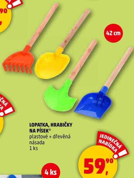 LOPATKA, HRABIČKY NA PÍSEK plastové + dřevěná násada, 1 ks  
