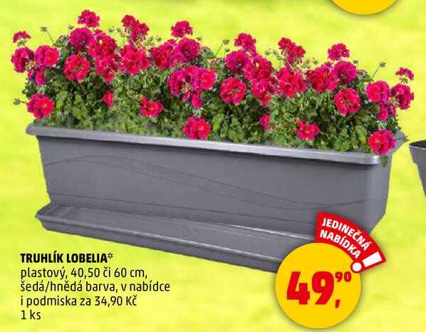 TRUHLÍK LOBELIA plastový, 40,50 či 60 cm, šedá/hnědá barva, 1 ks