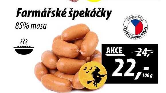 Farmářské špekáčky 85% masa, 100 g 