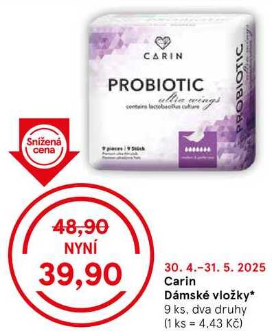 Carin Dámské vložky, 9 ks, dva druhy 