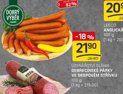 DEBRECÍNSKÉ PÁRKY VE SKOPOVÉM STŘÍVKU 100g