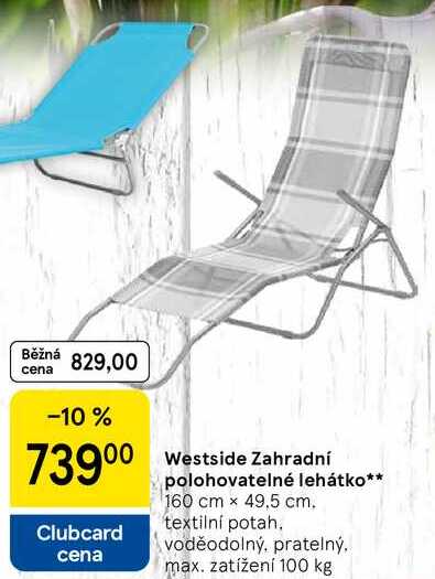 Westside Zahradní polohovatelné lehátko, 160 cm x 49,5 cm 