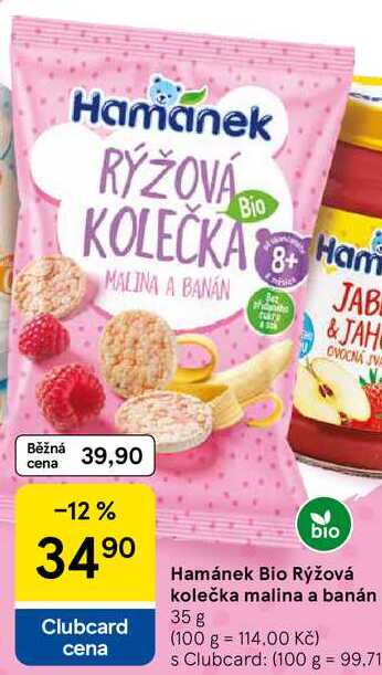 Hamánek Bio Rýžová kolečka malina a banán, 35 g 