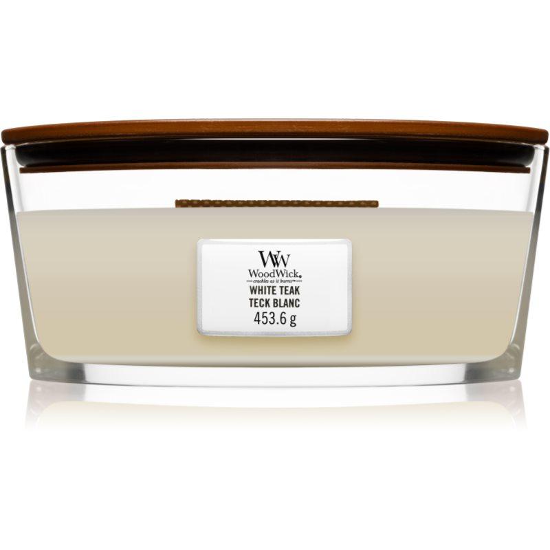 Woodwick White Teak vonná svíčka s dřevěným knotem (hearthwick) 453.6 g