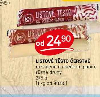 LISTOVÉ TĚSTO ČERSTVÉ rozválené na pečícím papíru různé druhy 275 g