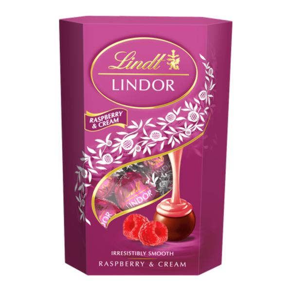 Lindt Lindor pralinky s malinovou a smetanovou náplní