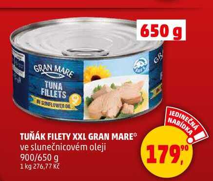 TUŇÁK FILETY XXL GRAN MARE ve slunečnicovém oleji, 900/650 g  