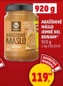 ARAŠÍDOVÉ MÁSLO JEMNÉ XXL BONJAM, 920 g  