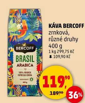 KÁVA BERCOFF zrnková, různé druhy, 400 g 