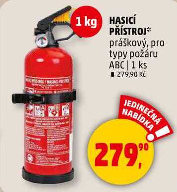 HASICÍ PŘÍSTROJ práškový, pro typy požáru ABC, 1 ks  