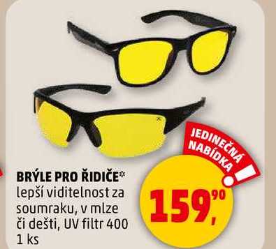 BRÝLE PRO ŘIDIČE lepší viditelnost za soumraku, v mlze či dešti, UV filtr 400, 1 ks