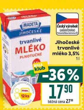 Jihočeské trvanlivé mléko 3,5% 1l