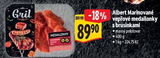 Albert Marinované vepřové medailonky s brusinkami, 400 g