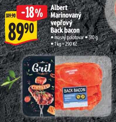 Albert Marinovaný vepřový Back bacon, 310 g