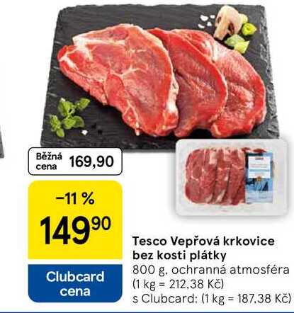 Tesco Vepřová krkovice bez kosti plátky, 800 g 