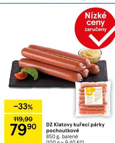 DZ Klatovy kuřecí párky pochoutkové, 850 g. balené  