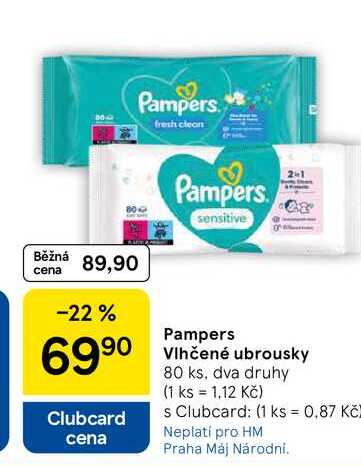 Pampers Vlhčené ubrousky, 80 ks, dva druhy 