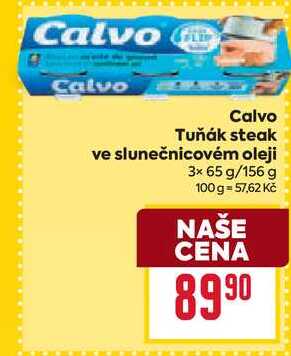 Calvo Tuňák steak ve slunečnicovém oleji 3x 65 g/156 g
