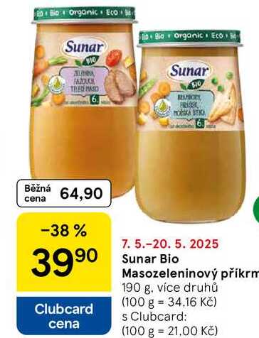 Sunar Bio Masozeleninový příkrm, 190 g, více druhů