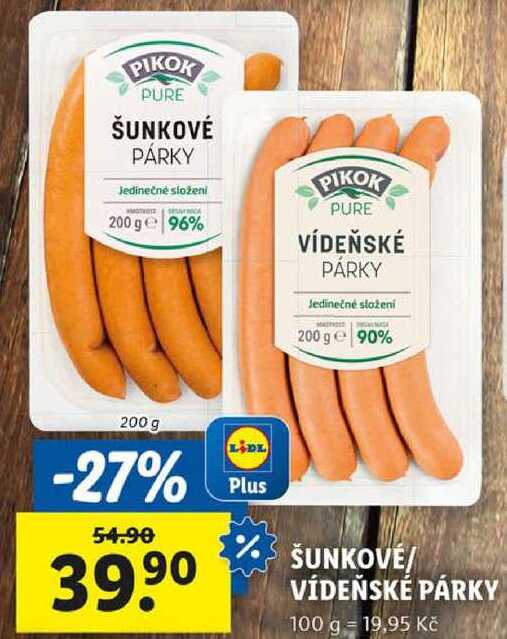 ŠUNKOVÉ/VÍDEŇSKÉ PÁRKY, 200 g